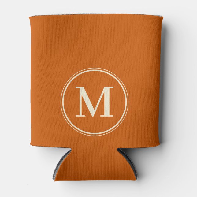 Monogram Solid Mid-Century Pumpkin Color  Can Cooler (Front)