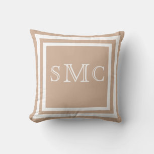 MONOGRAM Solid nuetral taupe white plain pillow