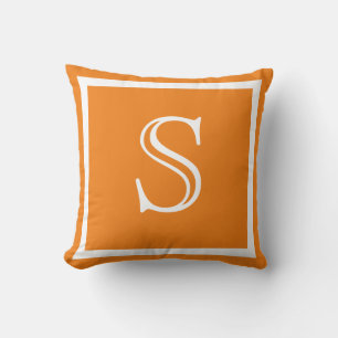 MONOGRAM Solid Orange white script plain colored Throw Pillow