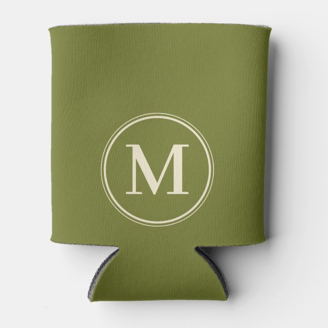 Monogram Solid Sweet Olive Color  Can Cooler (Front)
