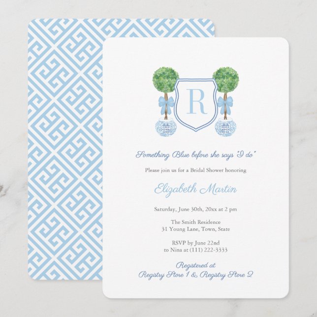 Monogram Something Blue Bridal Shower Invitation (Front/Back)