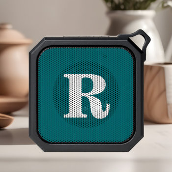 Monogram Sophisticated Minimal Teal Bluetooth Speaker by CrispinStore at Zazzle