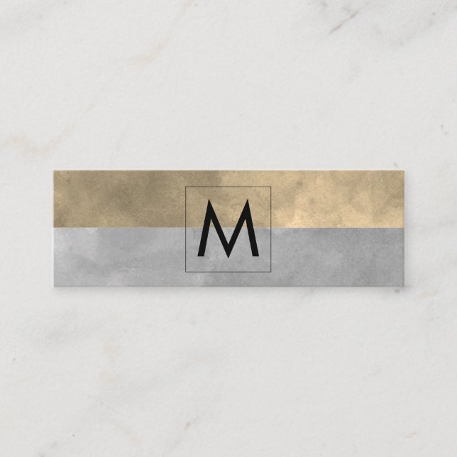 Monogram Sophisticated Sepia Gray Color Blocks Mini Business Card (Front)