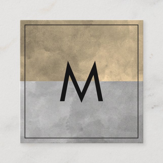 Monogram Sophisticated Sepia Gray Color Blocks Square Business Card (Front)
