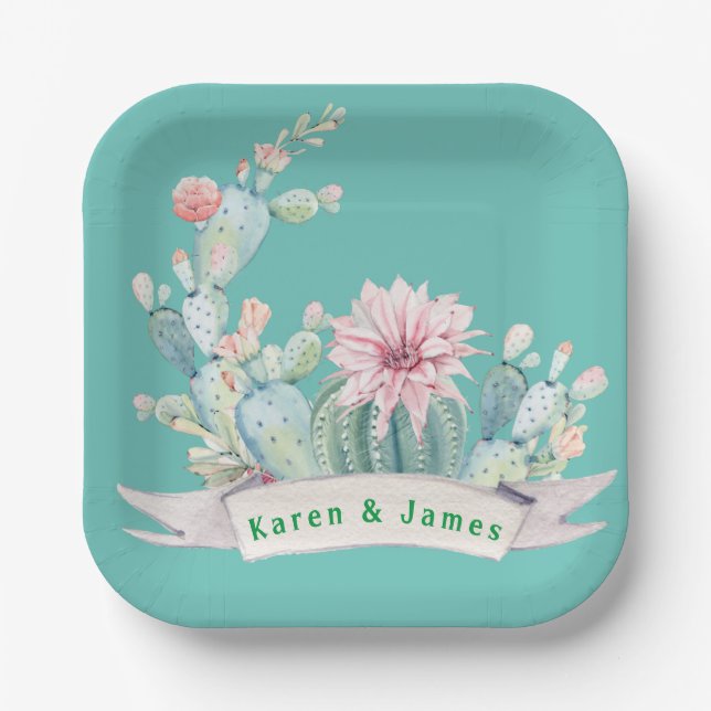 Monogram Southwest Blue  Paper Plates (Front)