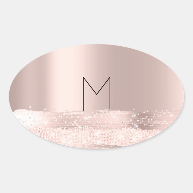 Monogram Spark Rose  Blush Initials Name Oval Sticker (Front)