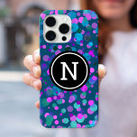 Monogram sparkle blue purple confetti dots on teal iPhone 16 pro max case<br><div class="desc">Sparkly turquoise blue, purple, pink, and green confetti dots on a dark teal background adorn this chic, modern monogramed cell phone case. Makes a fun and stylish statement every time you use it. A great gift for a friend, as well as yourself! Just type in the monogram letter of your...</div>