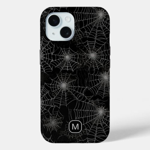 Monogram Spider web black stylish punk gothic iPhone 15 Case