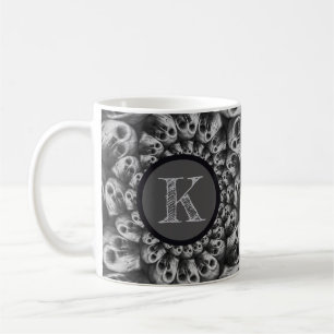 Monogram Spooky Skulls Abstract Black And White Coffee Mug