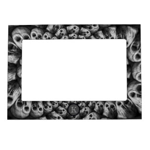 Monogram Spooky Skulls Abstract Black And White Magnetic Frame