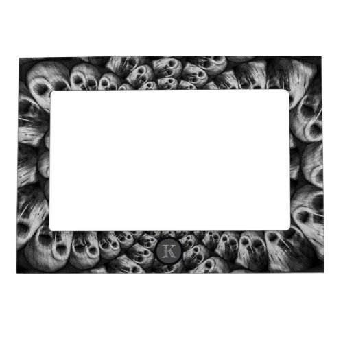 Monogram Spooky Skulls Abstract Black And White Magnetic Frame
