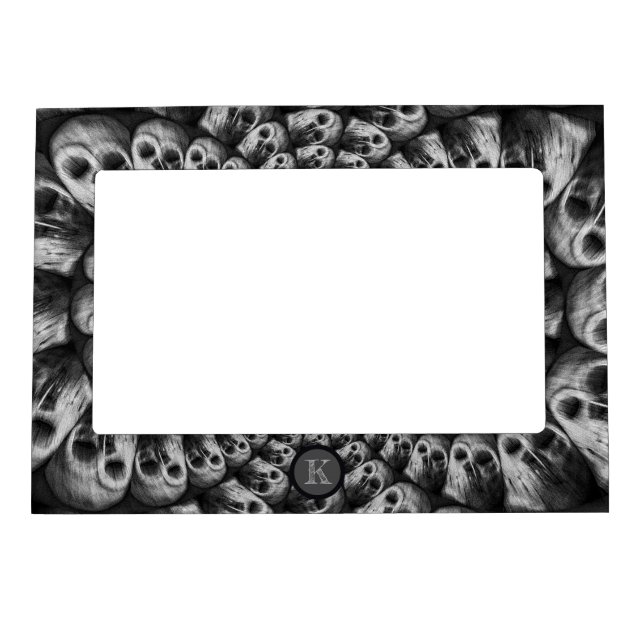 Monogram Spooky Skulls Abstract Black And White Magnetic Frame (Front)