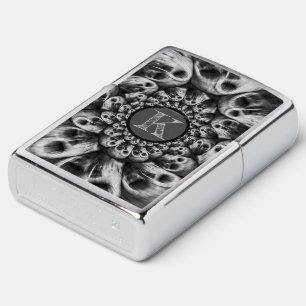 Monogram Spooky Skulls Abstract Black And White Zippo Lighter