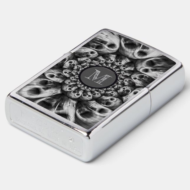 Monogram Spooky Skulls Black And White Abstract Zippo Lighter (Angled)