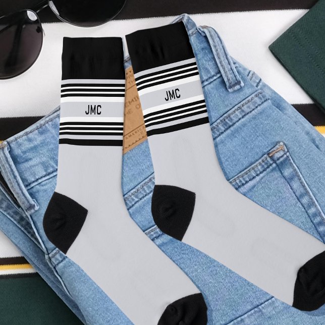Monogram Sports Stripe Black Gray Socks (Creator Uploaded)