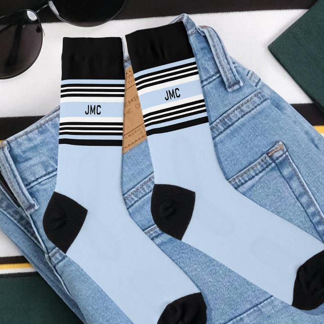Monogram Sports Stripe Blue Black Socks (Creator Uploaded)