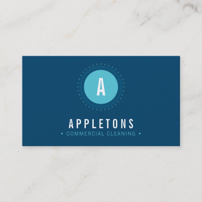 MONOGRAM SPOT modern minimal bold navy turquoise Business Card (Front)