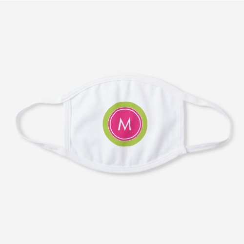 MONOGRAM spot pattern bright pink lime green White Cotton Face Mask