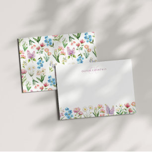 Monogram Spring Floral Wildflowers Note Card