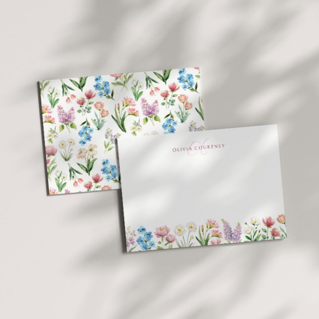 Monogram Spring Floral Wildflowers  Note Card (Creator Uploaded)