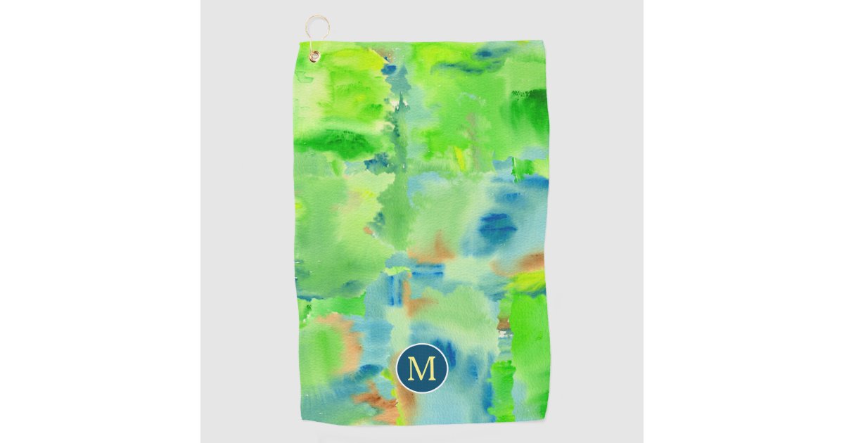 Monogram Spring Forest Abstract Watercolor Collage Golf Towel