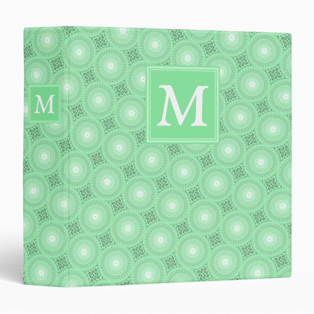 Monogram spring green circles pattern 3 ring binder (Front/Spine)