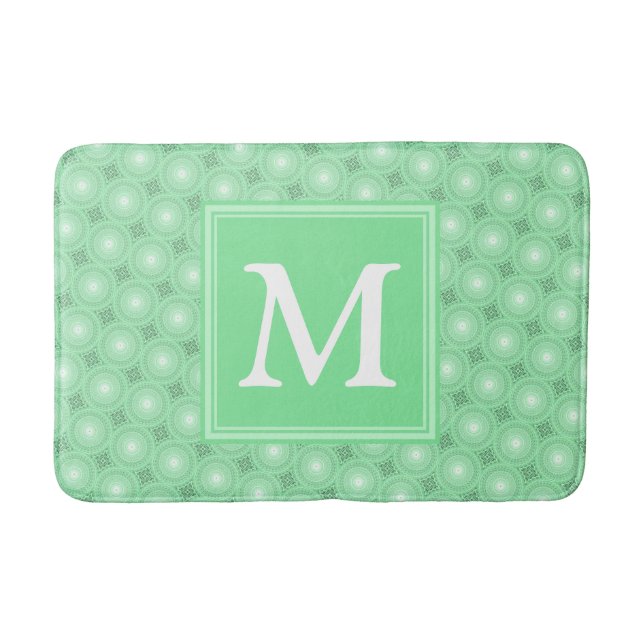 Monogram spring green circles pattern bathroom mat (Front)