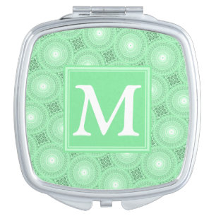 Monogram spring green circles pattern compact mirror