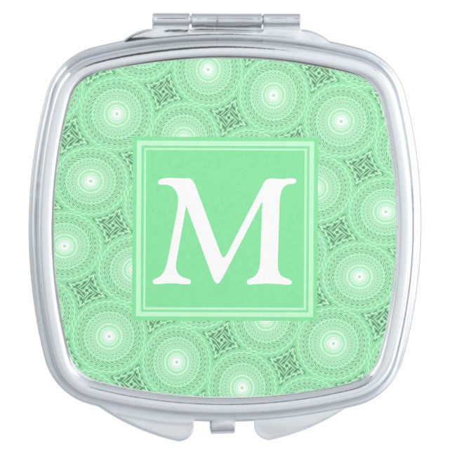 Monogram spring green circles pattern compact mirror (Front)