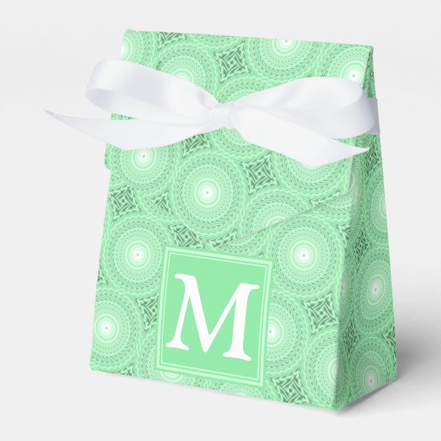 Monogram spring green circles pattern favor boxes (Front Side)