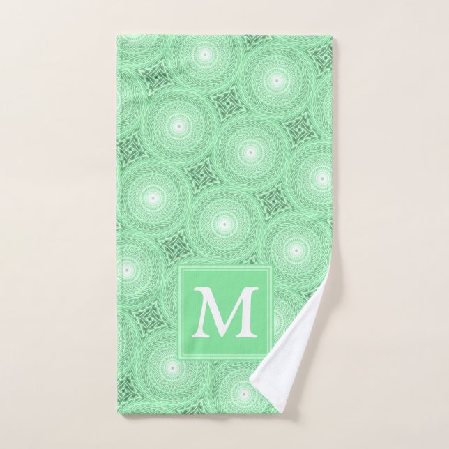 Monogram spring green circles pattern hand towel  (Hand Towel)
