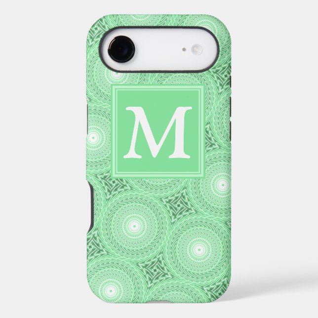 Monogram spring green circles pattern iphone case (Back)
