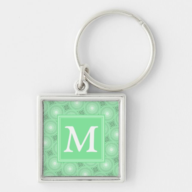 Monogram spring green circles pattern keychain (Front)