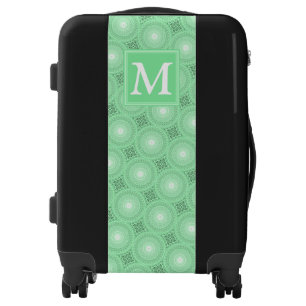 Monogram spring green circles pattern luggage