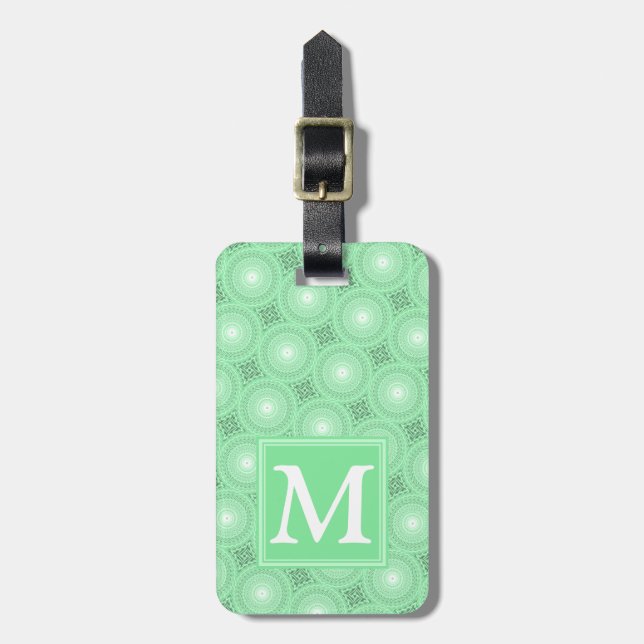 Monogram spring green circles pattern luggage tag (Front Vertical)