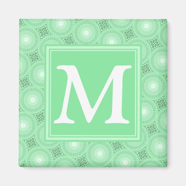 Monogram spring green circles pattern magnet (Front)