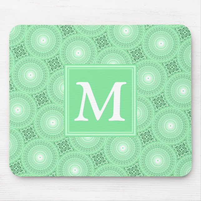 Monogram spring green circles pattern mouse pad (Front)