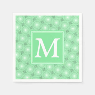 Monogram spring green circles pattern napkins