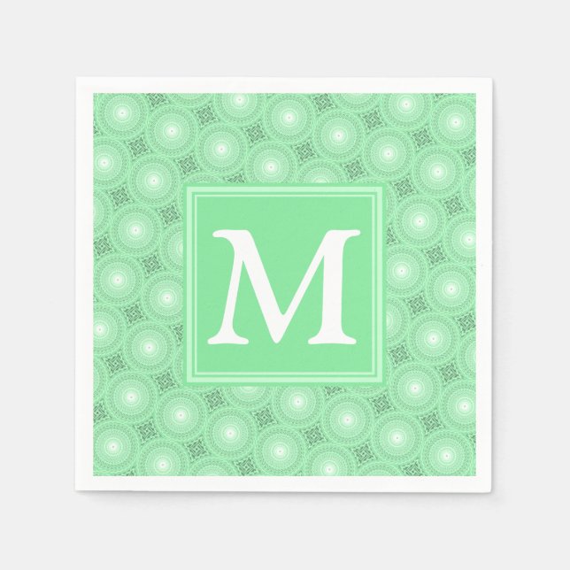 Monogram spring green circles pattern napkins (Front)