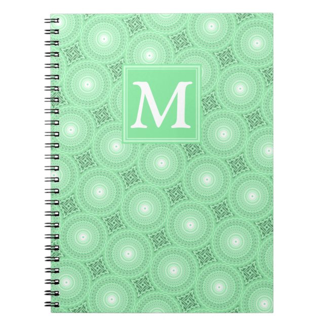 Monogram spring green circles pattern notebook (Front)