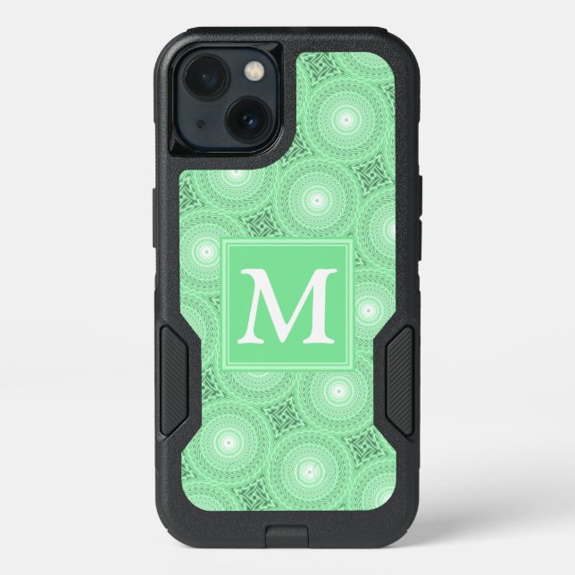Monogram spring green circles pattern otterbox iPhone case (Back)