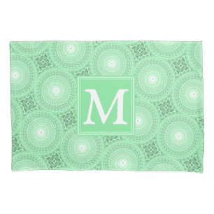 Monogram spring green circles pattern pillow case