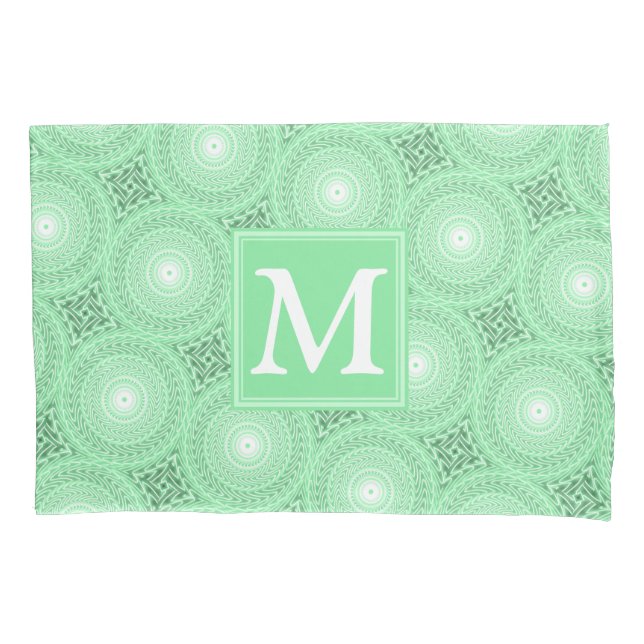 Monogram spring green circles pattern pillow case (Front)