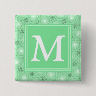 Monogram spring green circles pattern pinback button