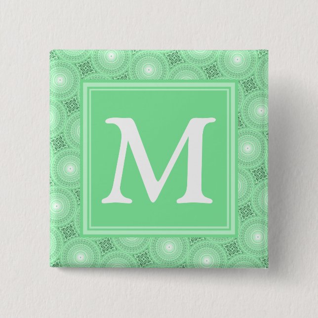 Monogram spring green circles pattern pinback button (Front)