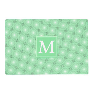 Monogram spring green circles pattern placemat