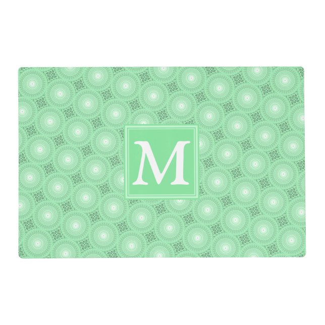 Monogram spring green circles pattern placemat (Front)