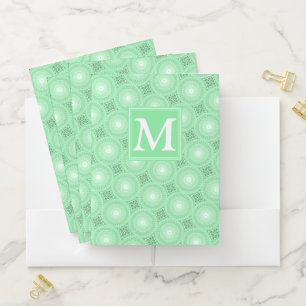 Monogram spring green circles pattern pocket folder