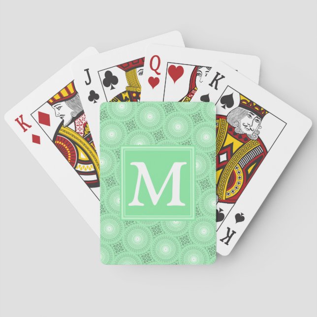 Monogram spring green circles pattern poker cards (Back)