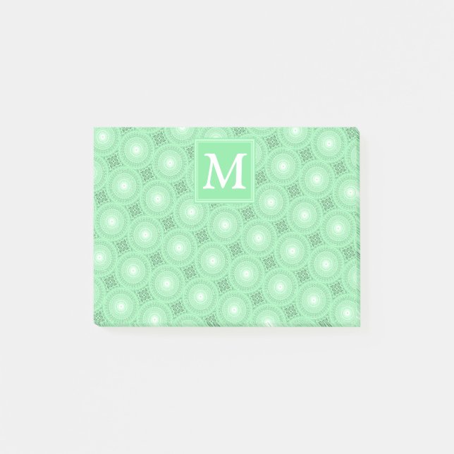 Monogram spring green circles pattern post-it notes (Front)
